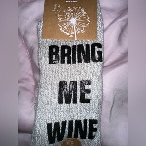 Gray Knit Socks with Black Text